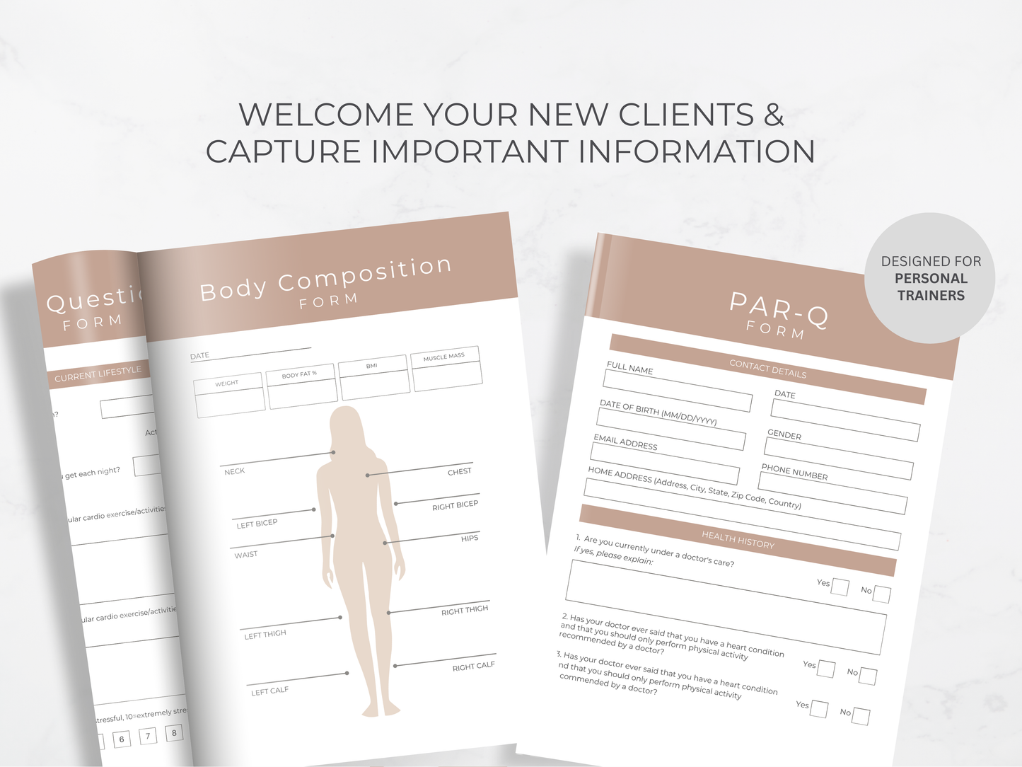 Personal Trainer Intake & Assessment Form Bundle: Editable PDF Templates