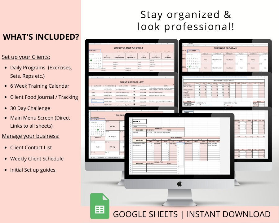 Personal Trainer Spreadsheet Template Bundle: Create Programs and Track Clients