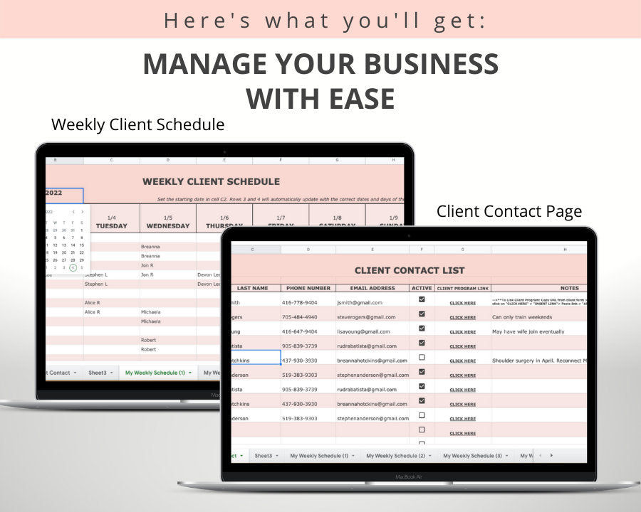 Personal Trainer Spreadsheet Template Bundle: Create Programs and Track Clients