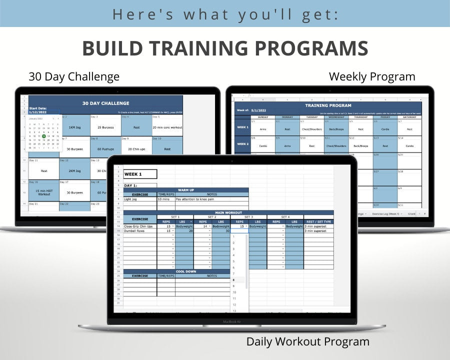 Personal Trainer Template Bundle (Blue) | Customizable Client & Fitness Program Management