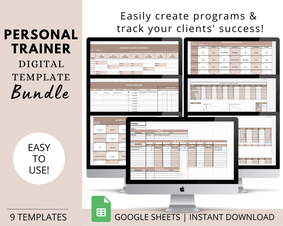 Personal Trainer Template Bundle (Nude) | Build Workout, Nutrition & Client Management Programs