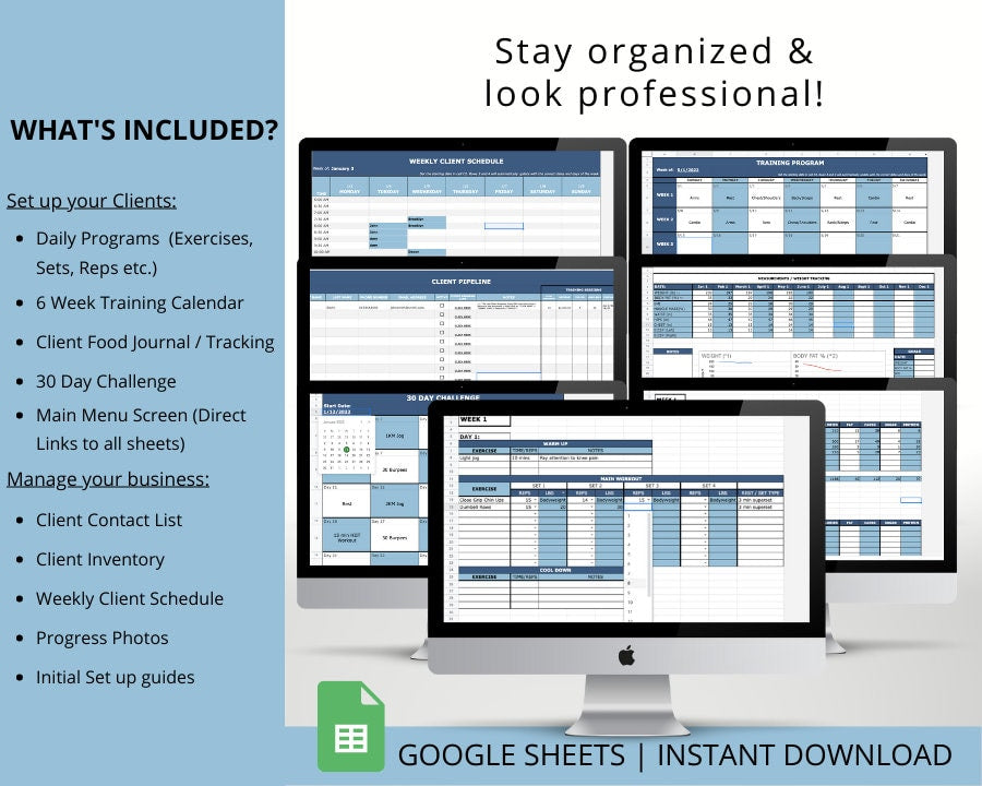 Personal Trainer Template Bundle (Blue) | Customizable Client & Fitness Program Management