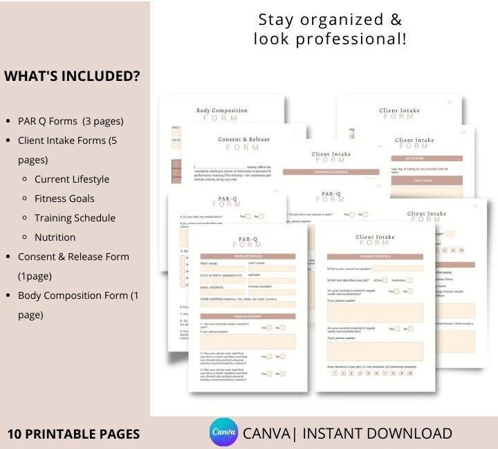 Personal Trainer Client Intake Forms & Assessment Templates: PAR-Q, Fitness Goals, Consent Forms