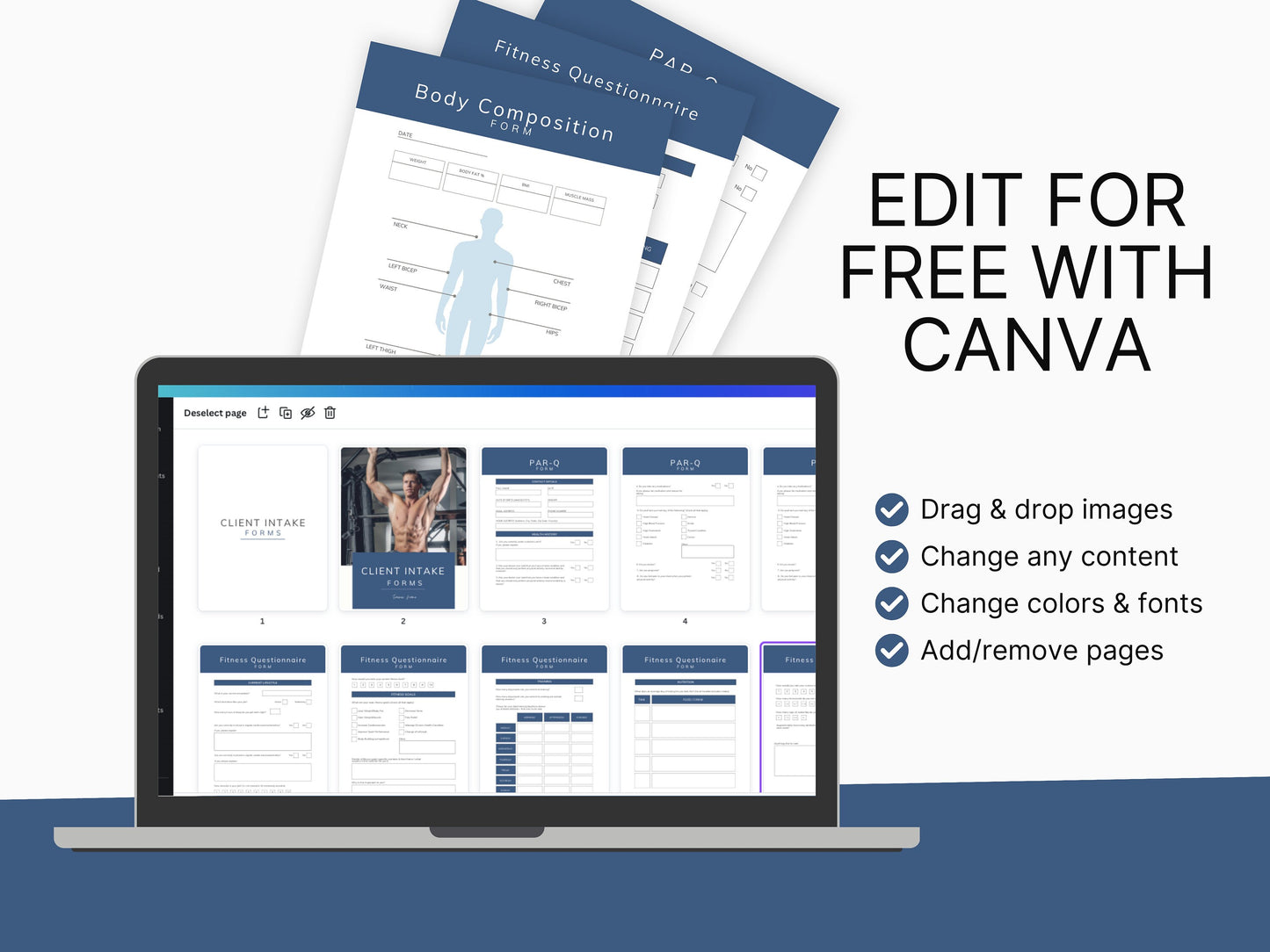 Client Intake & Assessment Forms for Personal Training: Printable Personal Trainer Templates PDF for New Clients - Editable on Canva