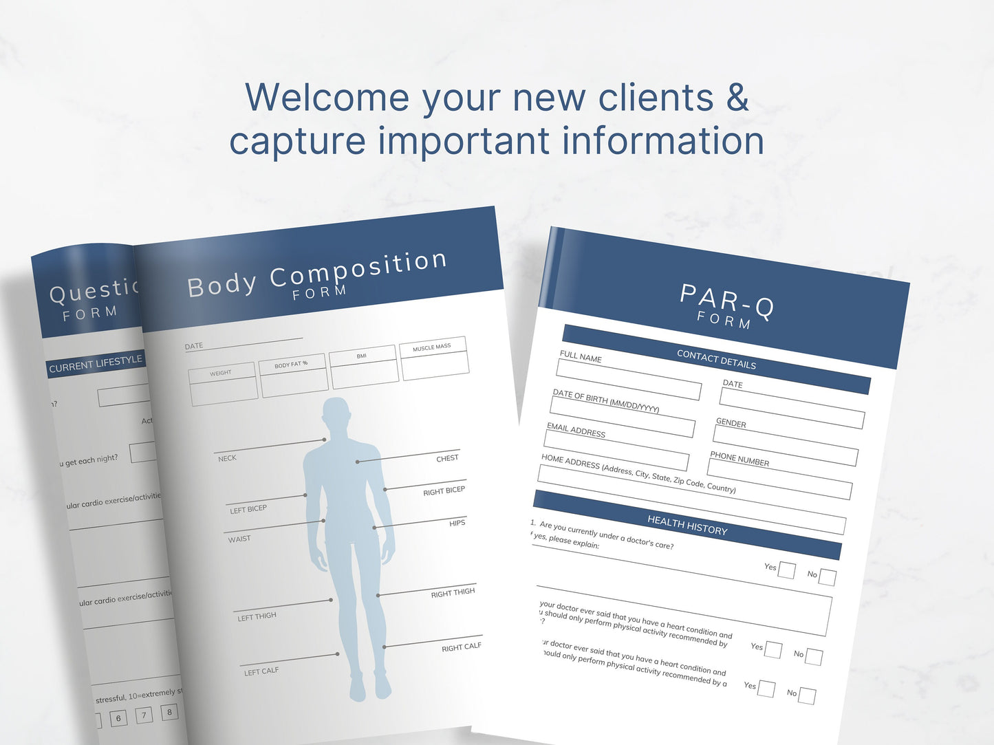 Client Intake & Assessment Forms for Personal Training: Printable Personal Trainer Templates PDF for New Clients - Editable on Canva