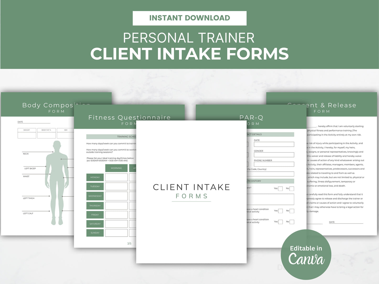 Client Onboarding Forms for Personal Trainers: Customizable Client Intake PDF Templates
