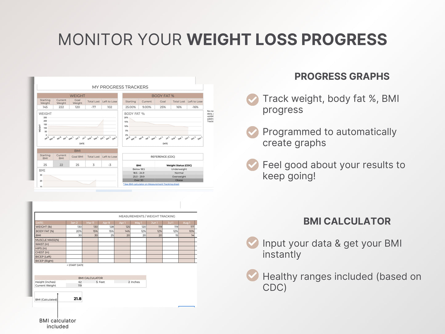 Weight Loss Planner & Tracker Bundle: Google Sheets Fitness Planner & Tracker