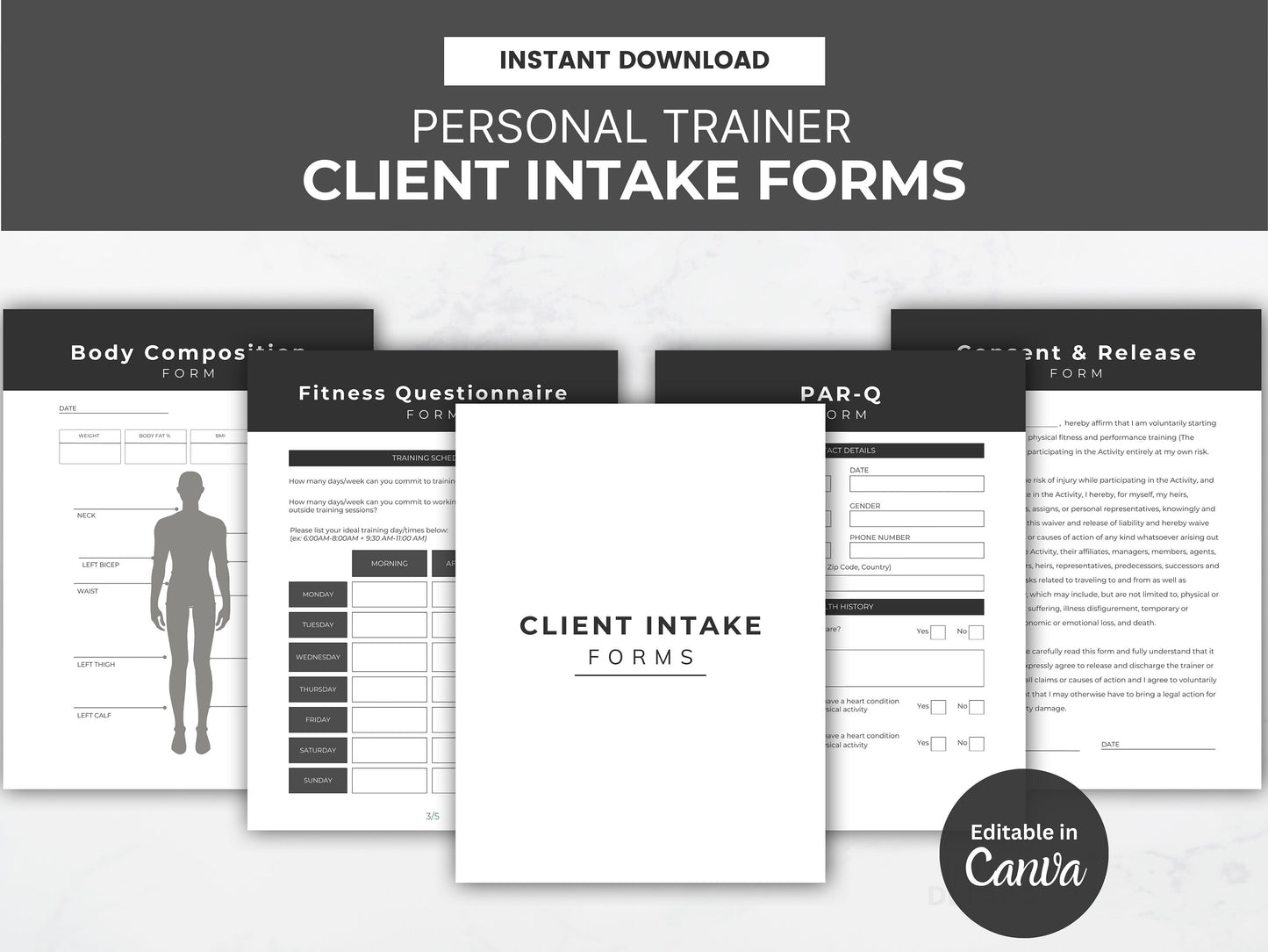 Printable Personal Trainer Intake Forms & Assessment Forms: Onboard New Clients