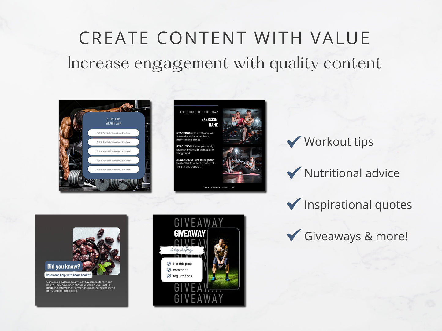 Personal Trainer Instagram Template Kit: Customizable Social Media Kit For Fitness Professionals (Blue)