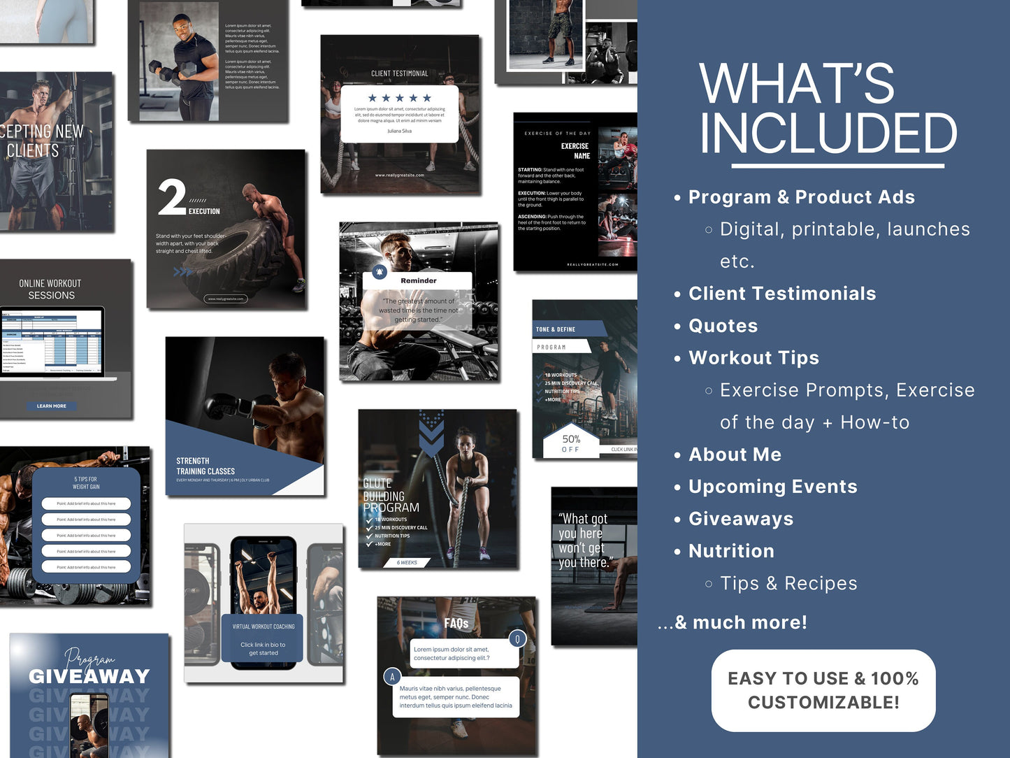 Personal Trainer Instagram Template Kit: Customizable Social Media Kit For Fitness Professionals (Blue)