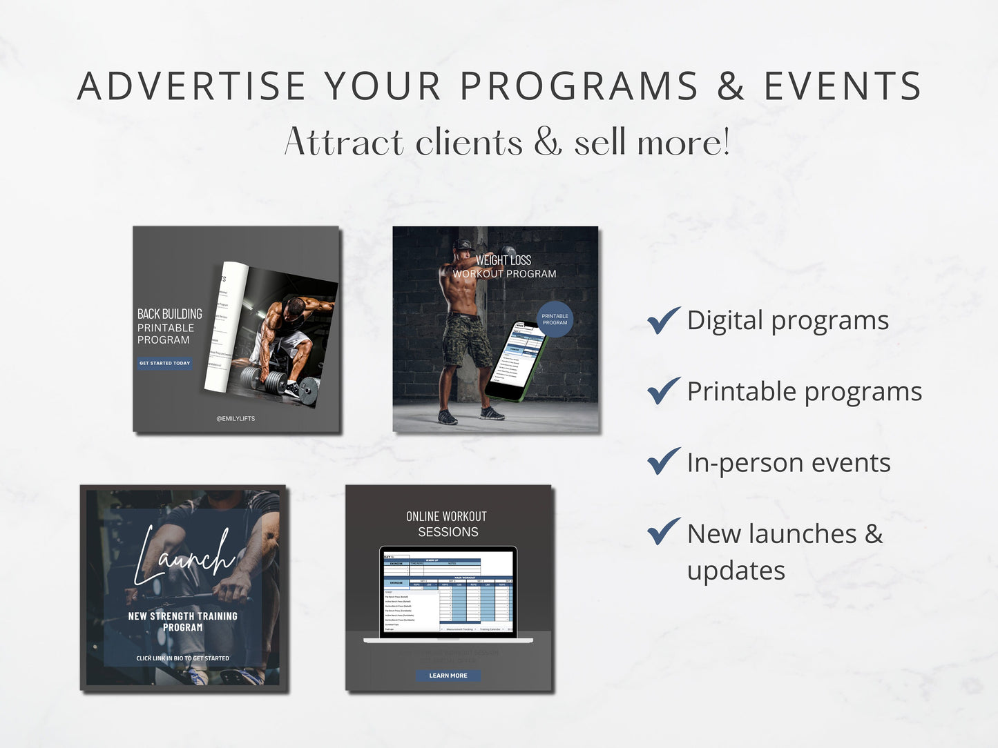 Personal Trainer Instagram Template Kit: Customizable Social Media Kit For Fitness Professionals (Blue)