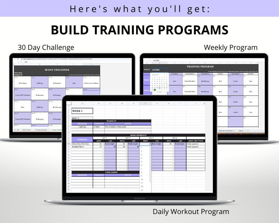 Personal Trainer Template Bundle (Purple): Build Workout & Nutrition Programs & Client Management
