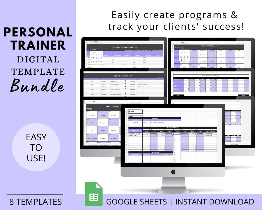 Personal Trainer Template Bundle (Purple): Build Workout & Nutrition Programs & Client Management