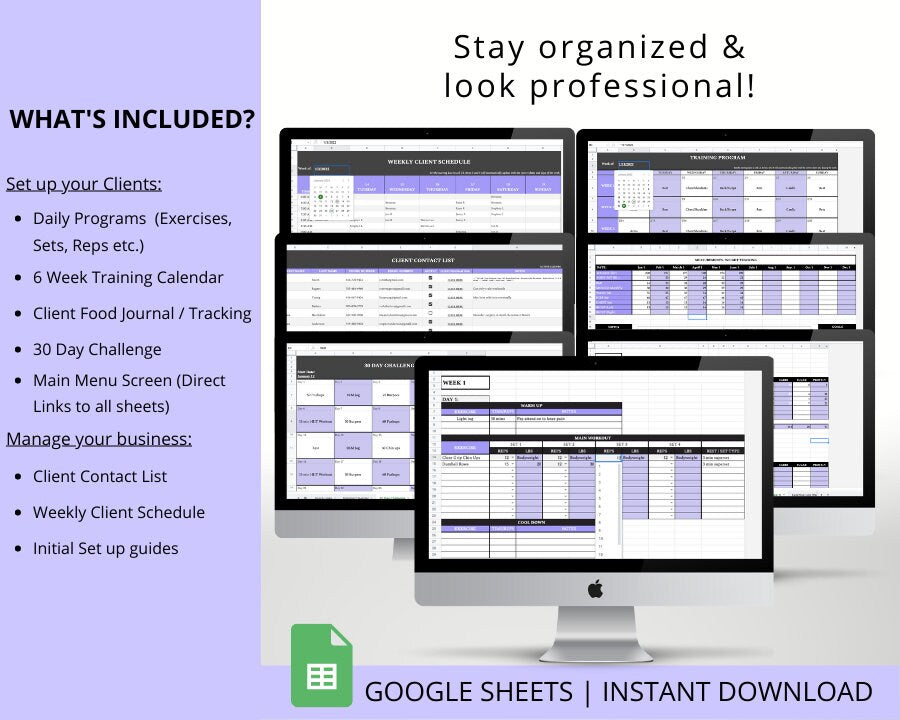 Personal Trainer Template Bundle (Purple): Build Workout & Nutrition Programs & Client Management