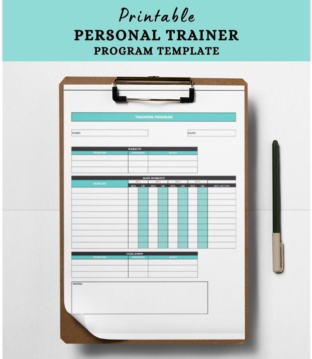 Fitness Planner Template for Personal Trainers (Green) | Workout Log & Strength Training Program Tracker
