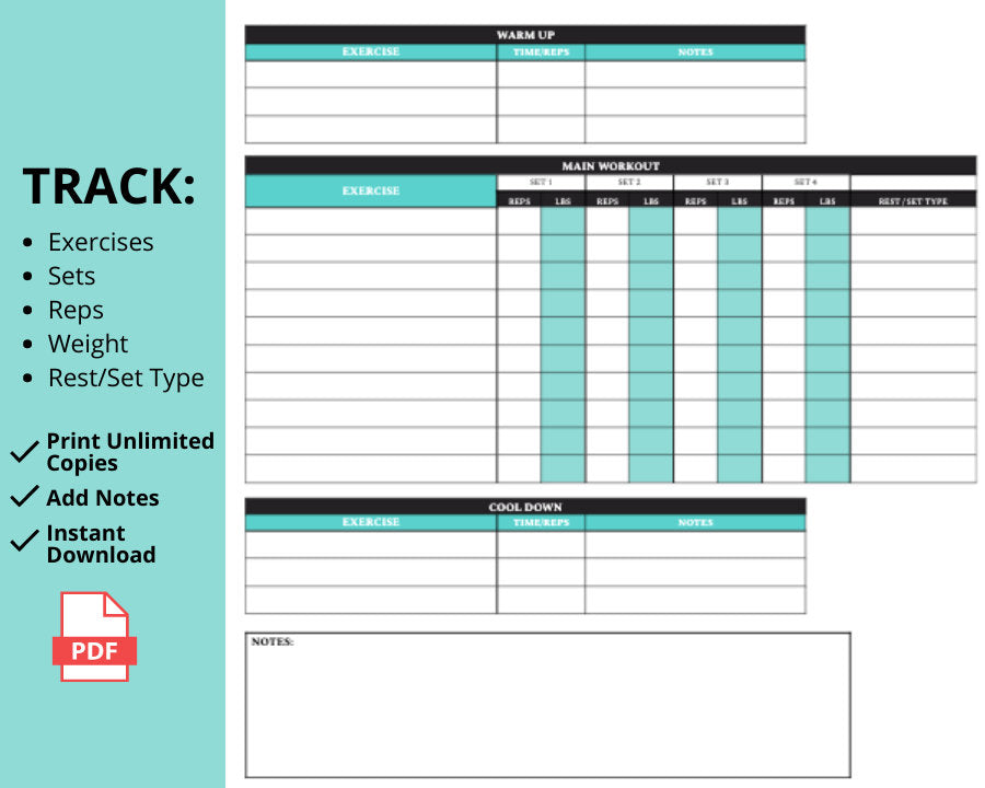 Fitness Planner Template for Personal Trainers (Green) | Workout Log & Strength Training Program Tracker