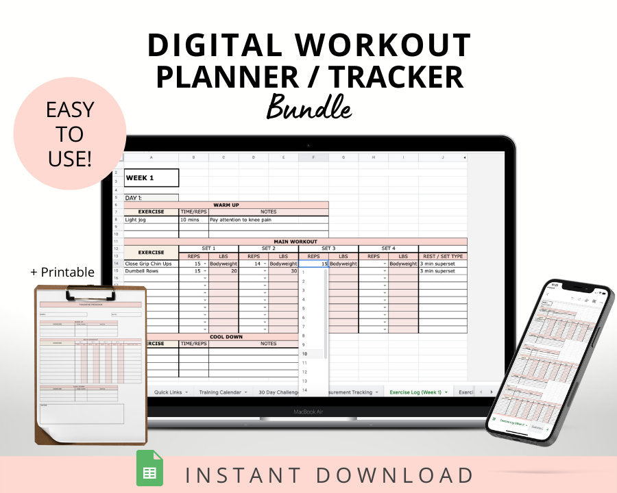 Exercise Tracker & Planner, Weekly Fitness Planner, Habit Tracker,  Workout Planner , Fitness Journal,  Health Goal, Weight Loss, Self Care