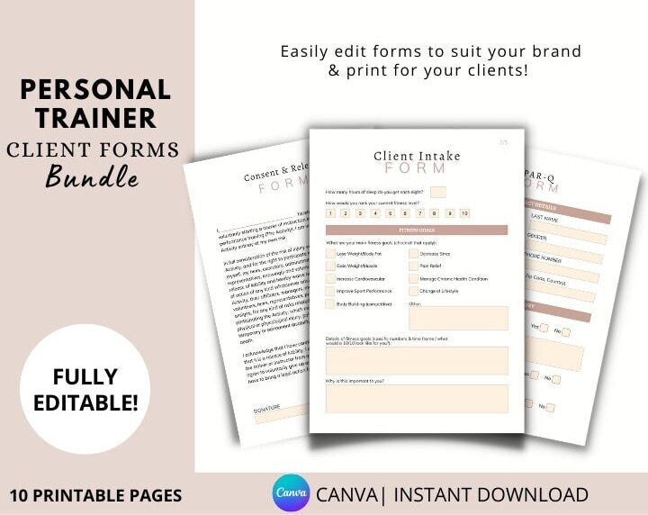 Personal Trainer Client Intake Forms & Assessment Templates: PAR-Q, Fitness Goals, Consent Forms