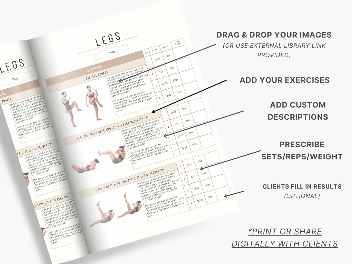 Personal Trainer Program Templates – Customizable Fitness E-Book, Client Workout Plans, and Exercise Builder – Tailor to Your Brand