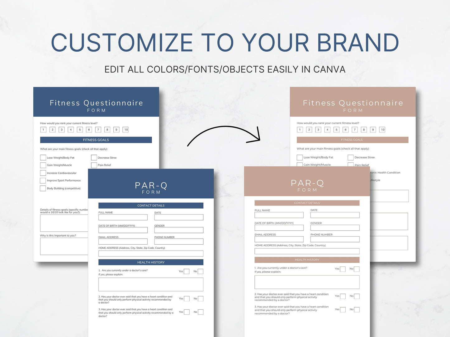 Client Intake & Assessment Forms for Personal Training: Printable Personal Trainer Templates PDF for New Clients - Editable on Canva