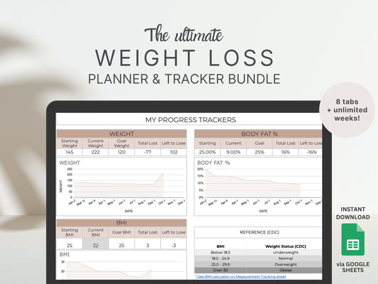 Weight Loss Planner & Tracker Bundle: Google Sheets Fitness Planner & Tracker
