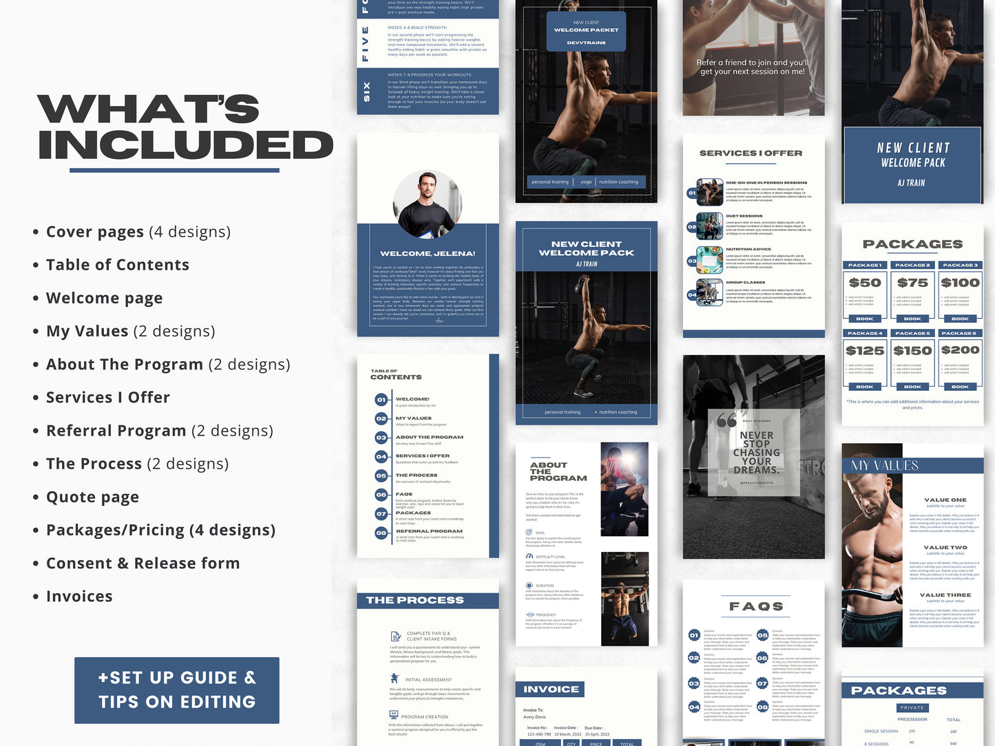 Client Welcome Packet for Onboarding New Clients (Blue)| Personal Trainer Printable Welcome Bundle