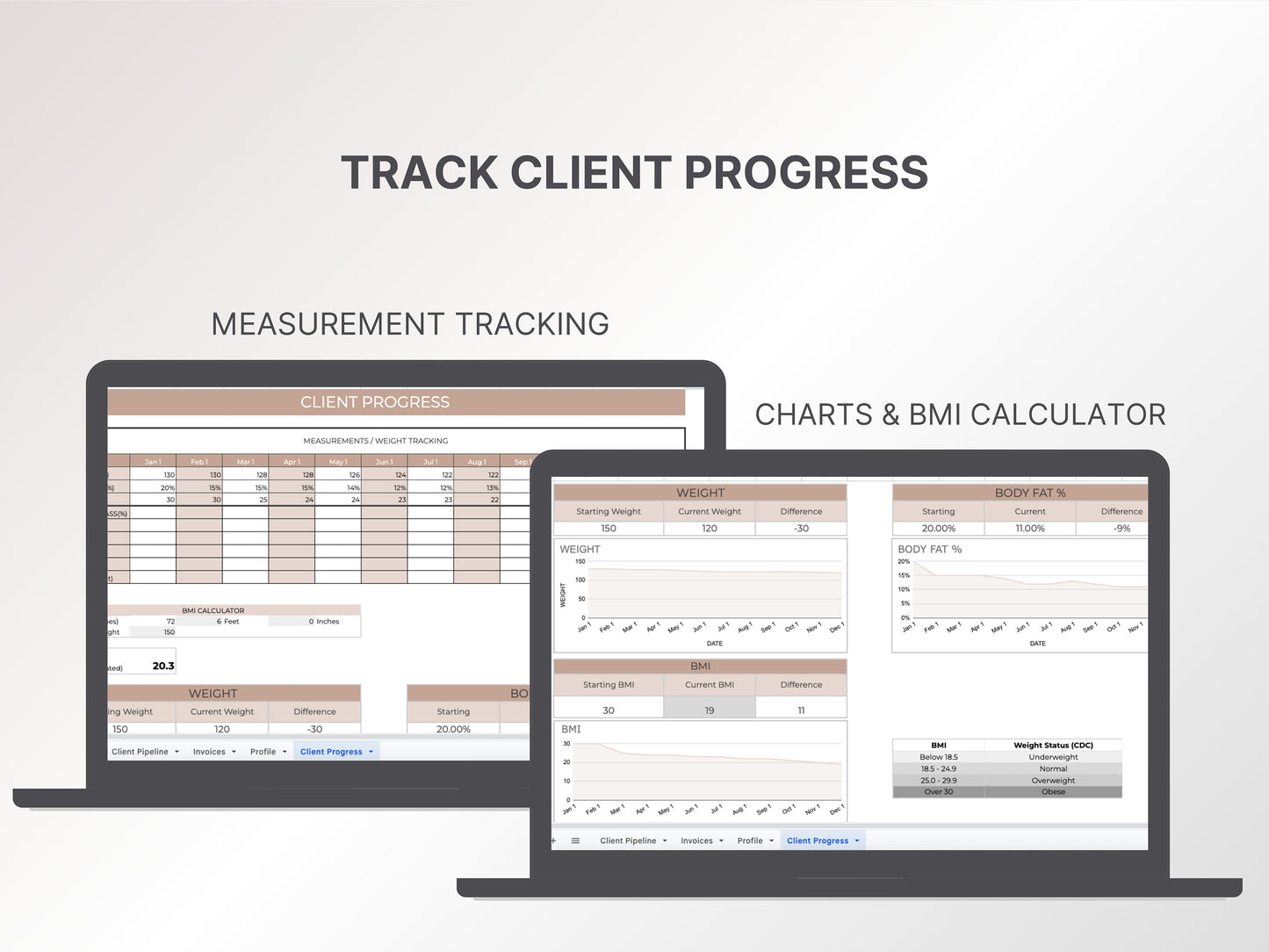 Personal Trainer Client Management System | CRM Templates for Fitness Coaches – Client Progress Tracker, Invoices,Session History