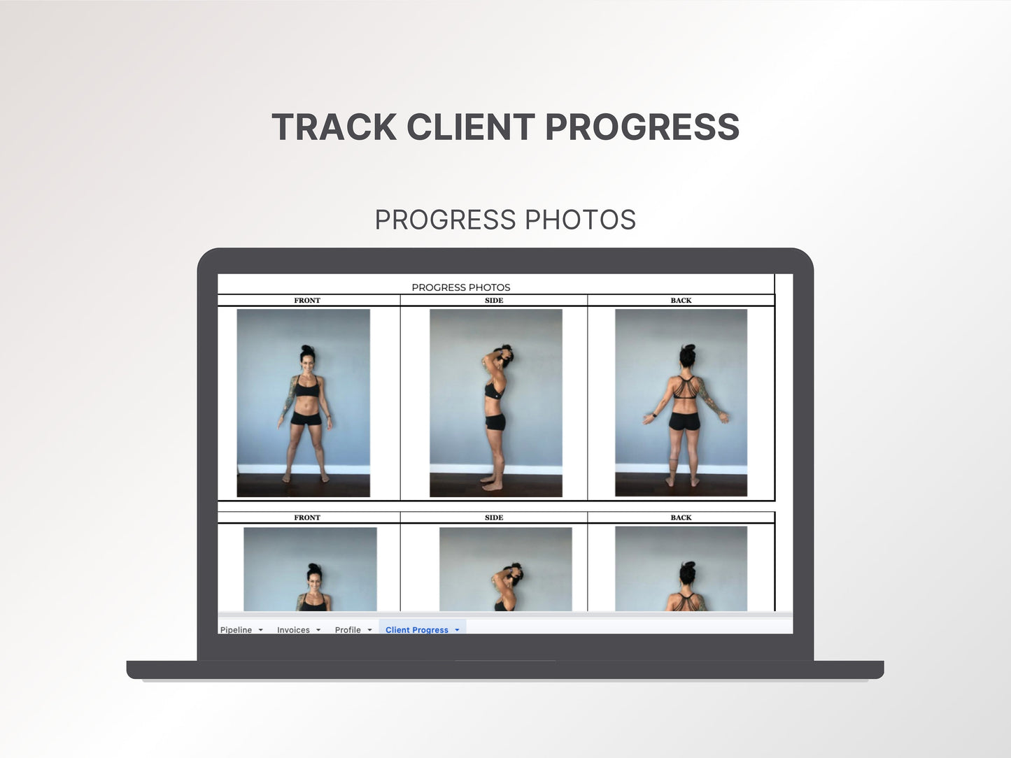 Personal Trainer Client Management System | CRM Templates for Fitness Coaches – Client Progress Tracker, Invoices,Session History